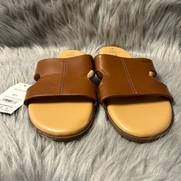 Time And Tru Sandals Womens Size 8 1/2 Brown Slip On Open Toe Shoes New - Picture 3 of 7